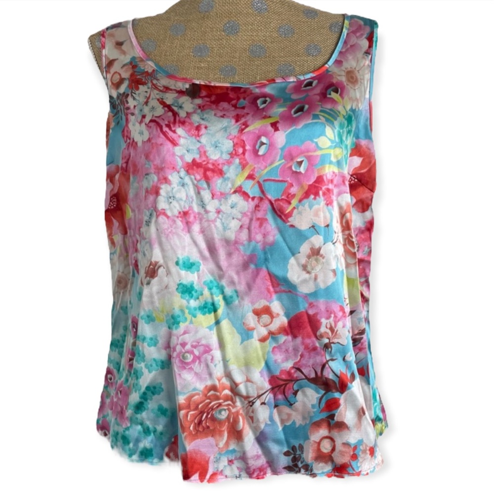 St. John 95% Silk Multicolor Floral Large Tank Top